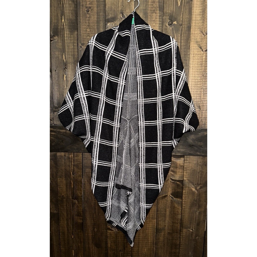 Anthropologie Moth Dalsland Plaid Cocoon Open Cardigan Kimono Shawl Cape EUC